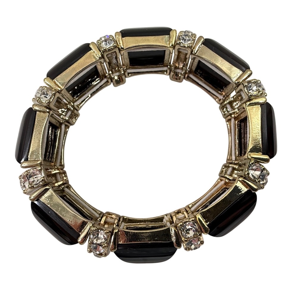 Chunky Stretch Bracelet Women Black Gold Tone Rhinestone Bold Statement Jewelry - Picture 2 of 11